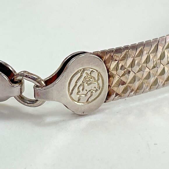 Etched Pattern Design Bracelet Signed Italy Rose/Pink 925 Sterling Silver 7" - Picture 8 of 16